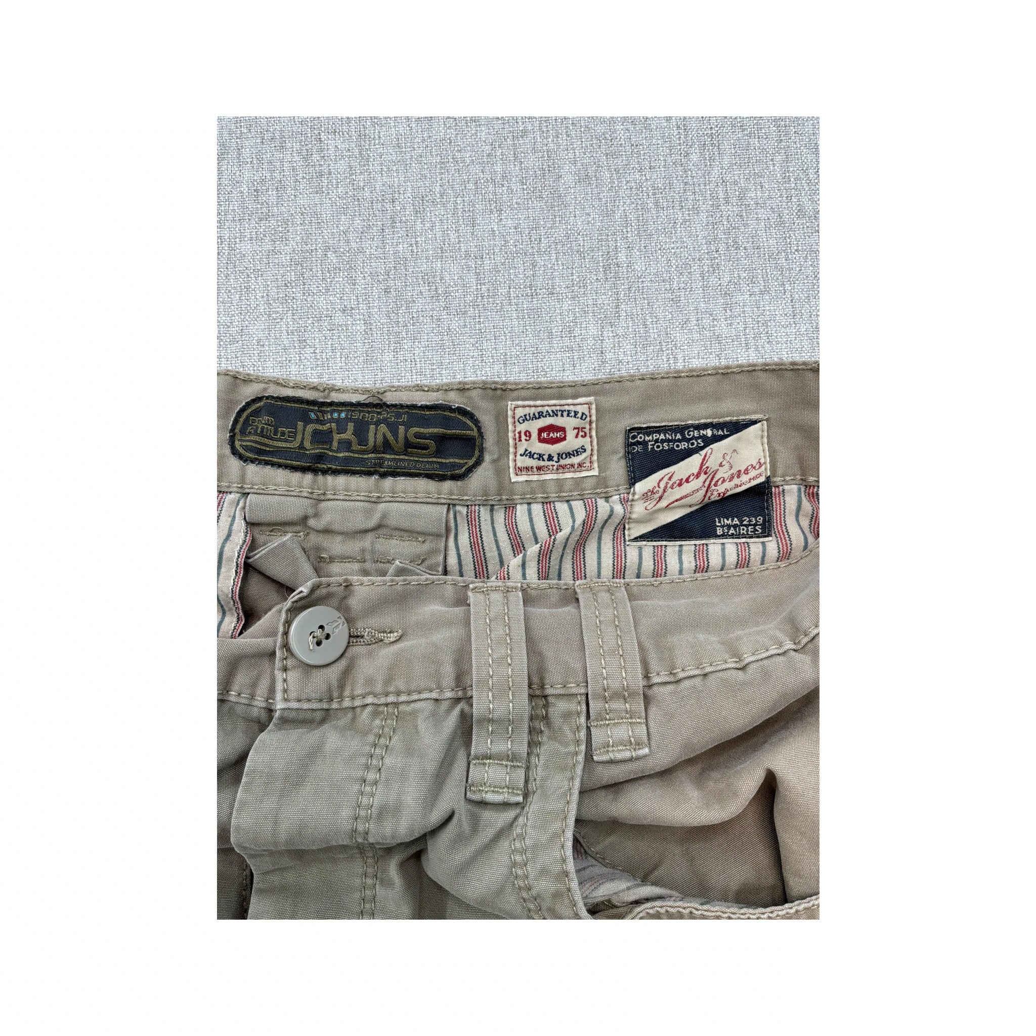Junks Beige Cotton Cargo Shorts with Logo Patch Details