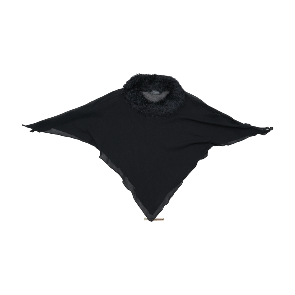 Oviesse Black Faux Fur Collar Poncho Capelet