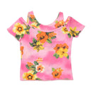 T-shirt floral com Ombros Vazados