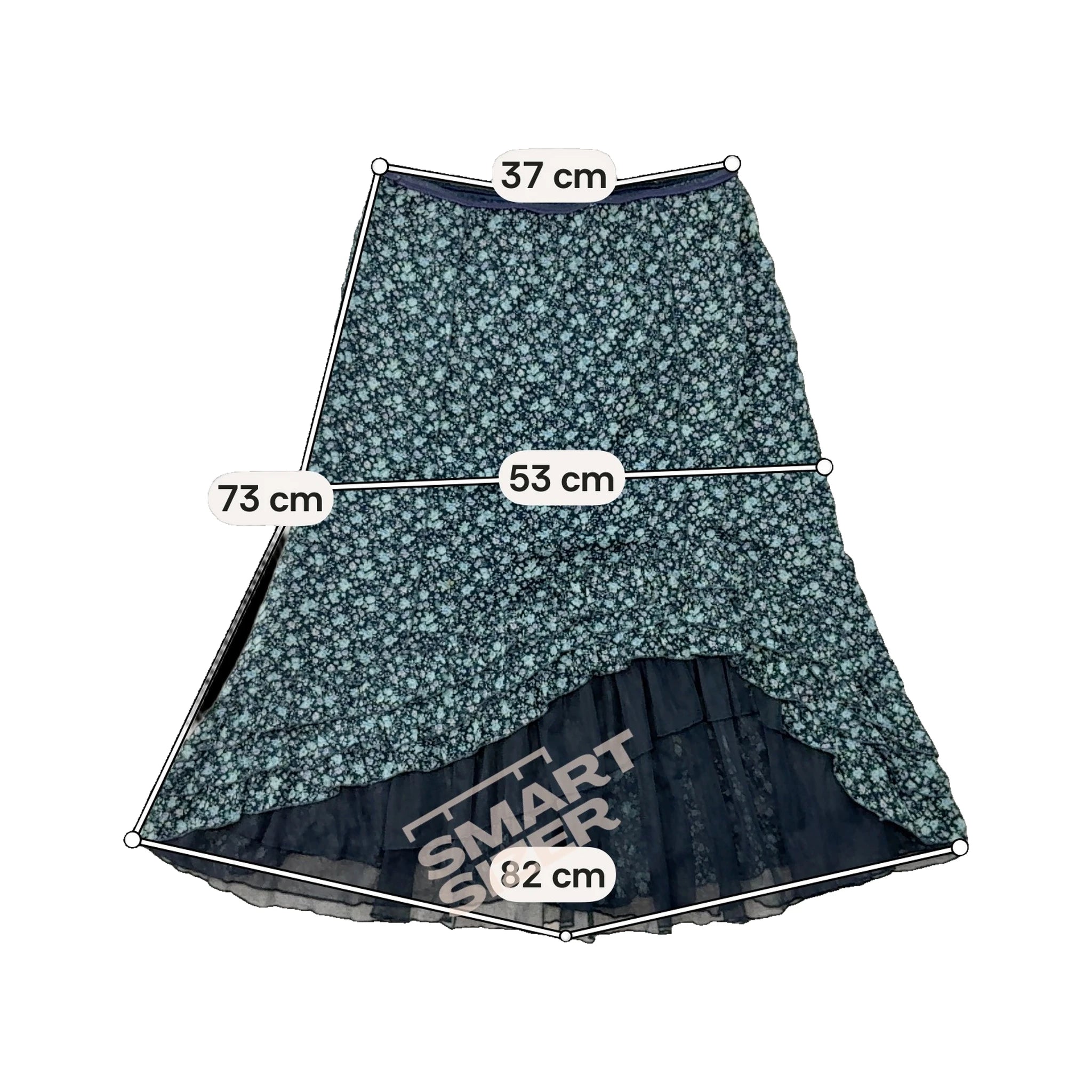 Marie Méro Floral High-Low Ruffle Hem Midi Skirt