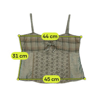 Top de alças Bandolera Bordado com Patchwork em xadrez