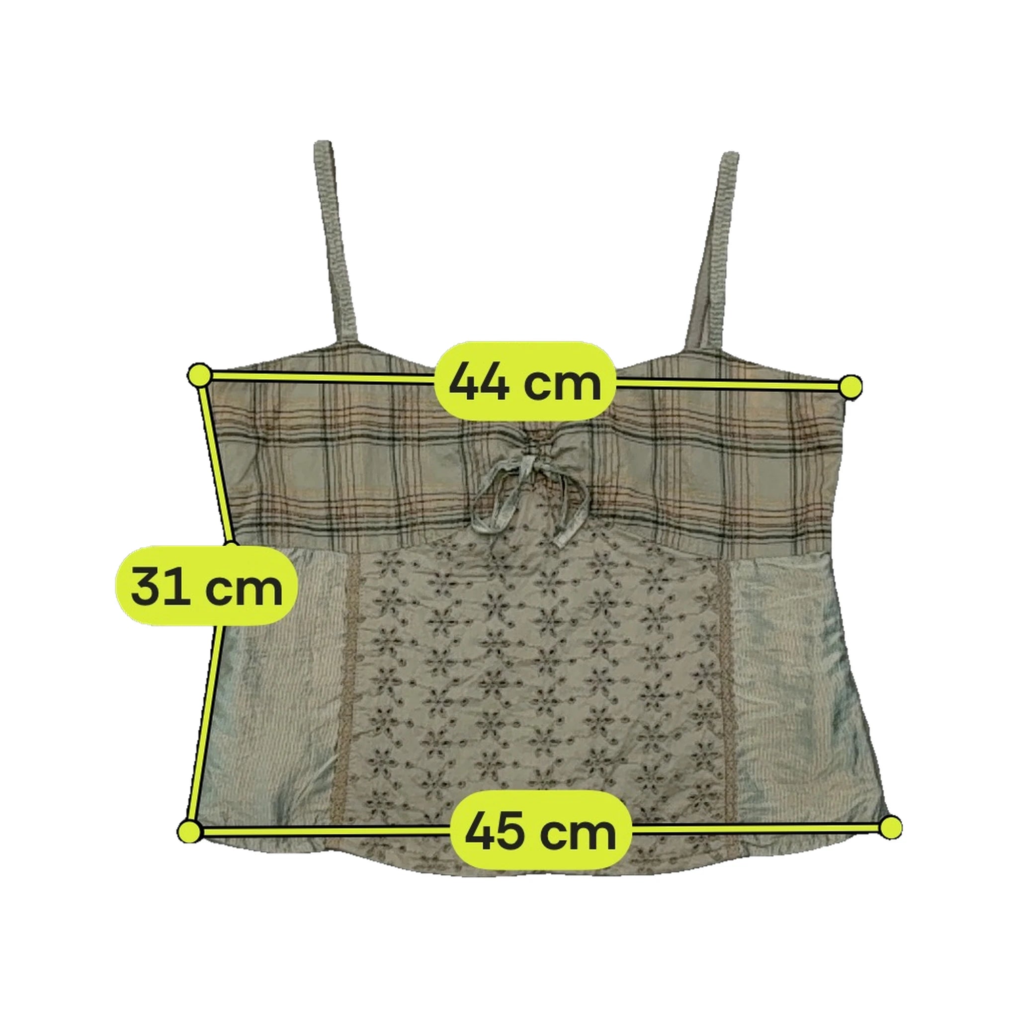 Top de alças Bandolera Bordado com Patchwork em xadrez