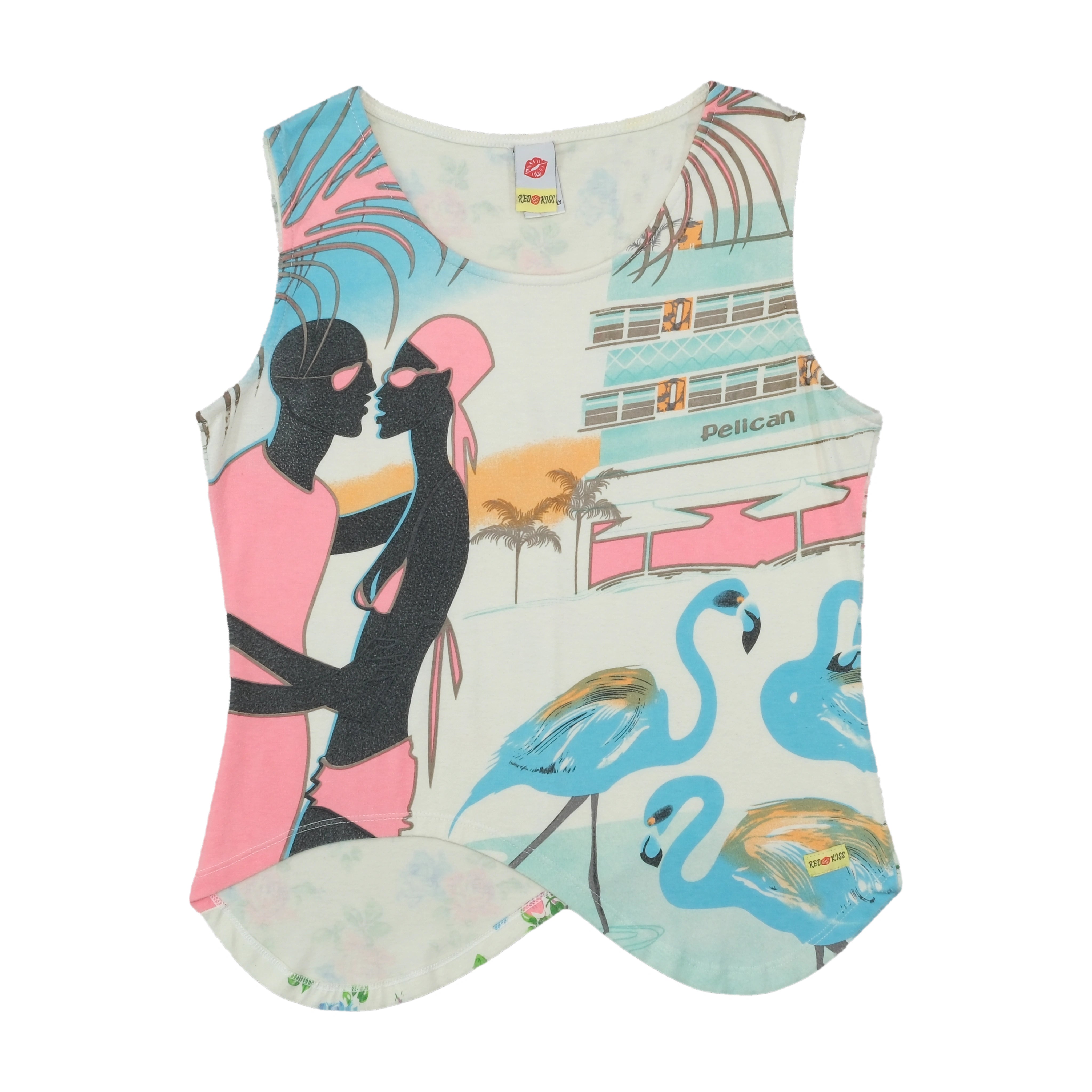Red Kiss Graphic Floral Back Tank Top