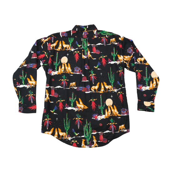 Flying Scotsman Collection Vintage Southwestern Coyote Print Cotton Button Up Shirt