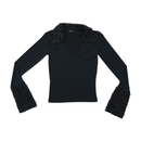 Bibiko Glitter Trim Bell Sleeve V-Neck Blouse