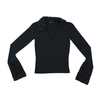 Bibiko Glitter Trim Bell Sleeve V-Neck Blouse