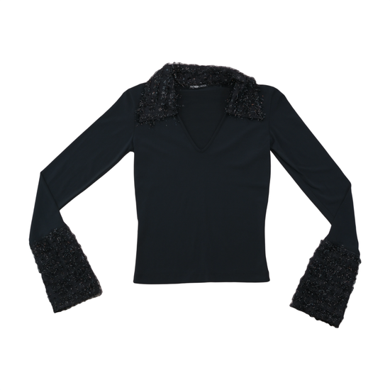 Blusa Bibiko de Manga de Sino com decote em V e Acabamento com Glitter