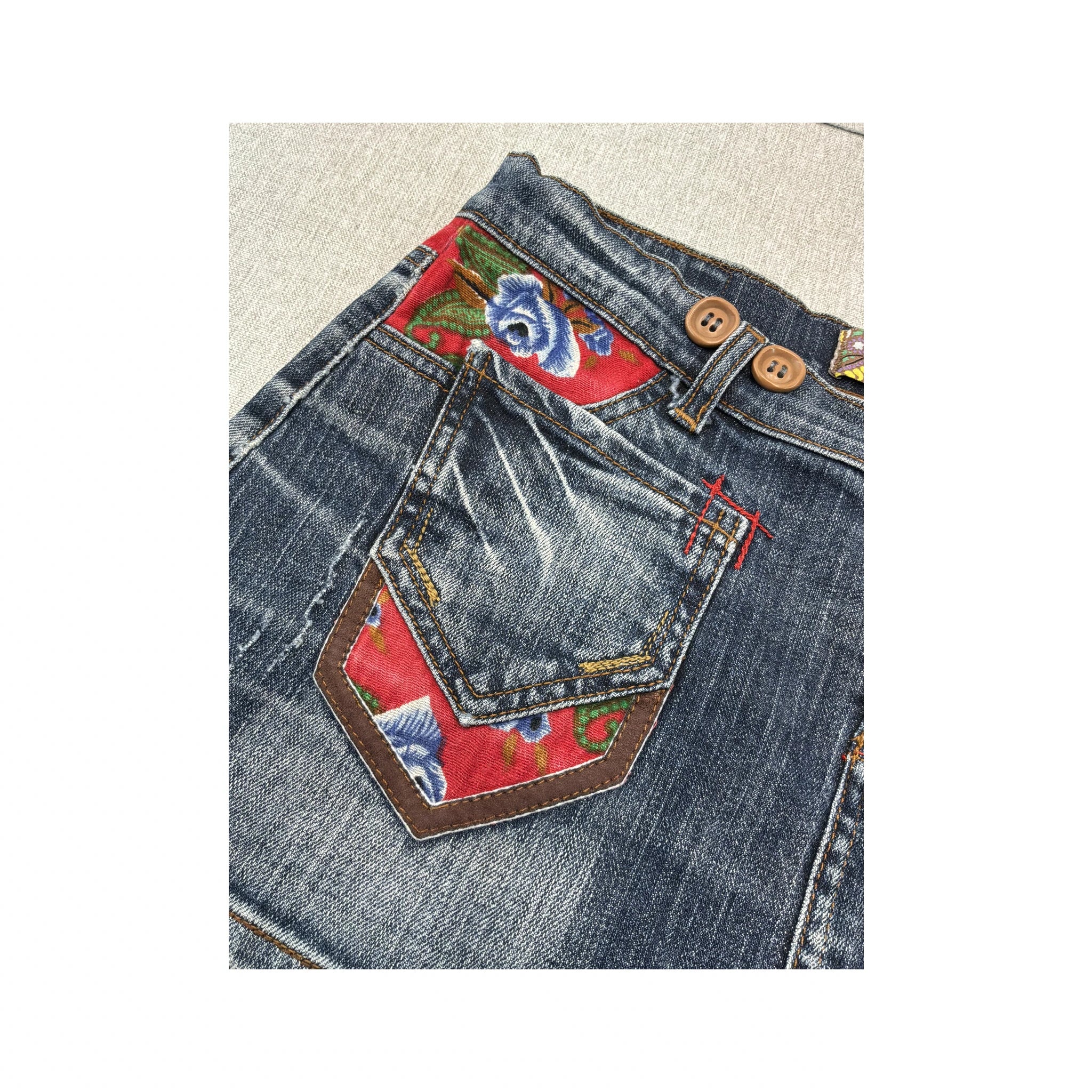 Deploy Floral Patchwork Denim Mini Skirt