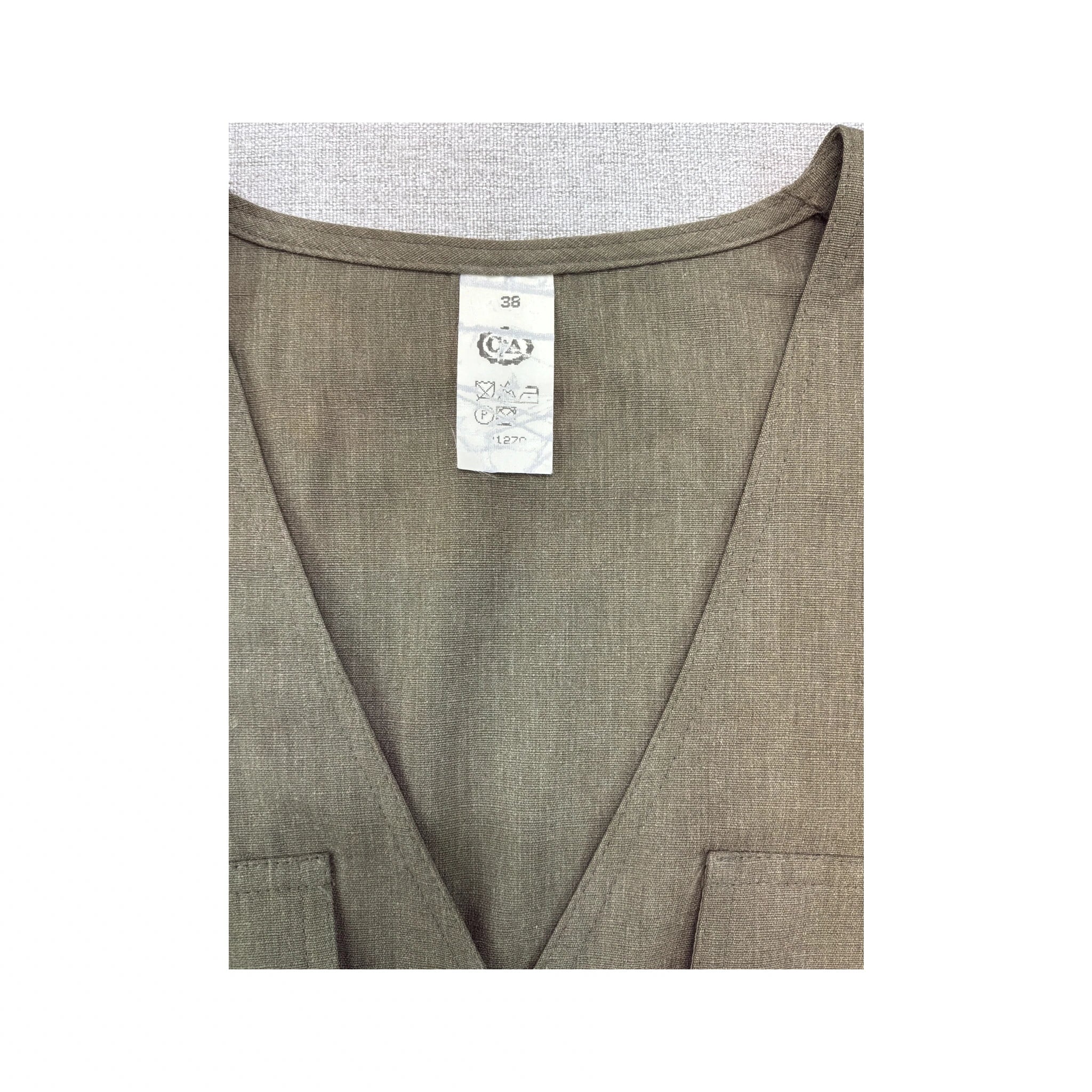 Vintage Olive Green Sleeveless Button-Front Blouse