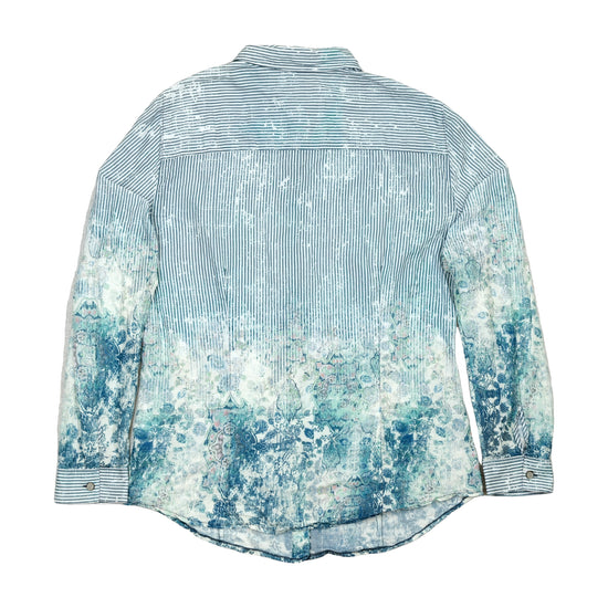 BIBA Blue Striped & Floral Print Button-Up Shirt