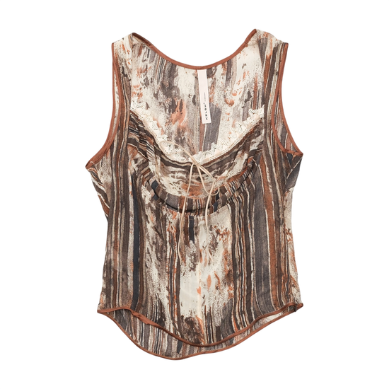 Kelsh by Woman Abstract Stripe Lace Trim Tie Front Tank Top