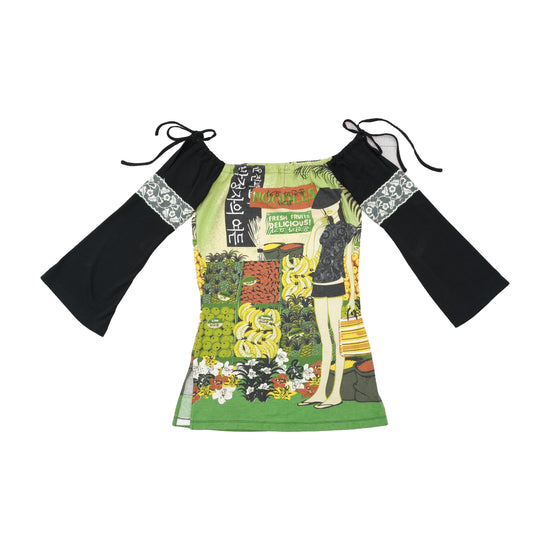 Custo Barcelona Graphic Market Print Bell Sleeve Blouse