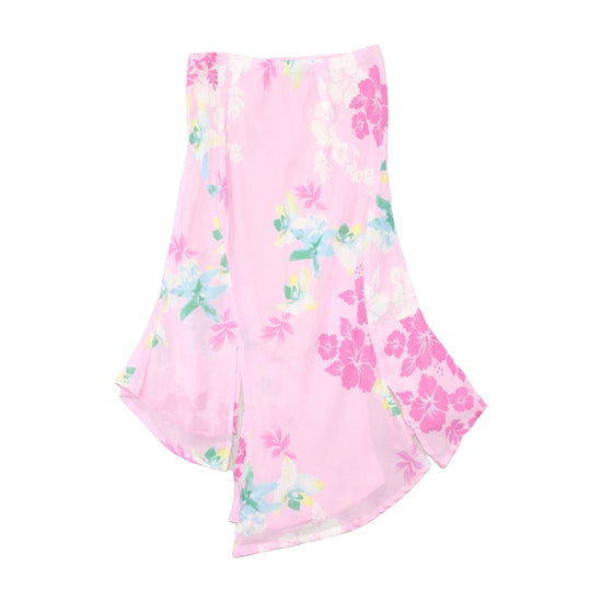 Vintage Pink Tropical Floral Handkerchief Hem Skirt