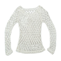 Open Knit Crochet V-Neck Sweater