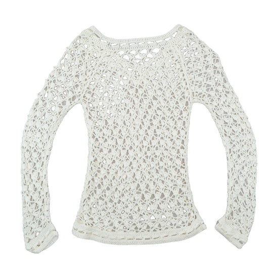 Open Knit Crochet V-Neck Sweater