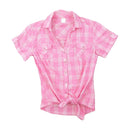 Women’s Pink Gingham Cotton Short-Sleeve Button-Up Shirt with Tie Front
