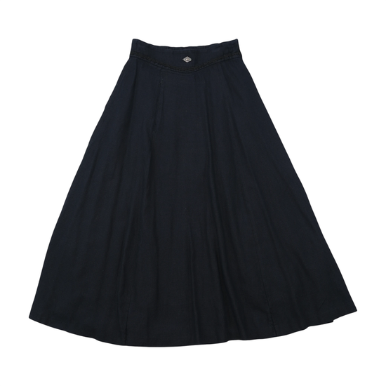 Saia Maxi vintage preta em Mistura de Bambu e Linho com Detalhe Decorativo na Cintura