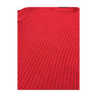 Red Ribbed Turtleneck Sweater with Raglan Sleeves