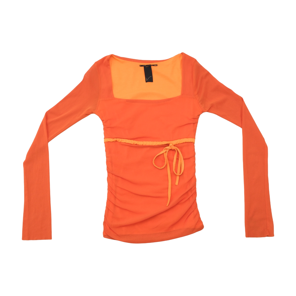 Square Neck Ruched Tie Front Blouse