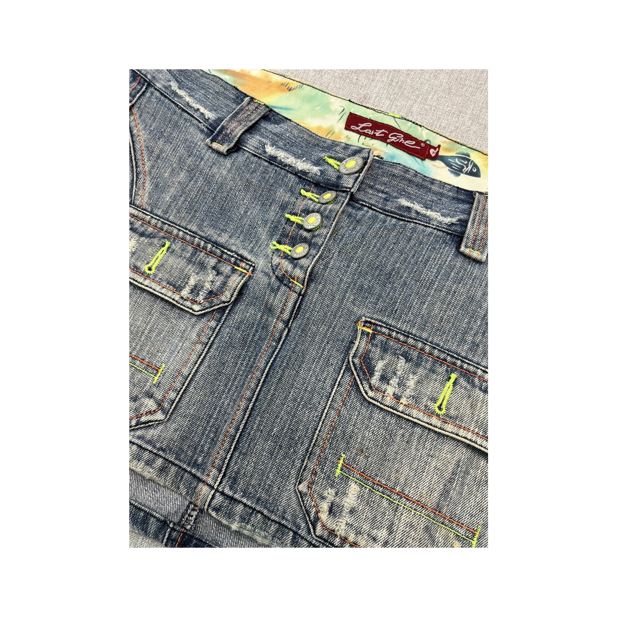 Last Girl Distressed Denim Mini Skirt