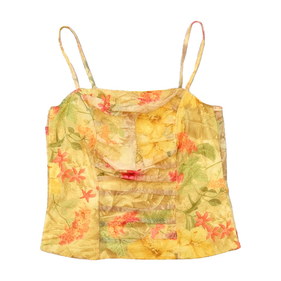 Yellow Sheer Floral Cowl Neck Cami