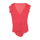 Sheer Ribbon Trim Ruffle Sleeve Blouse
