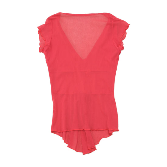 Blusa Transparente de Manga com Folhos e Acabamento em Fita
