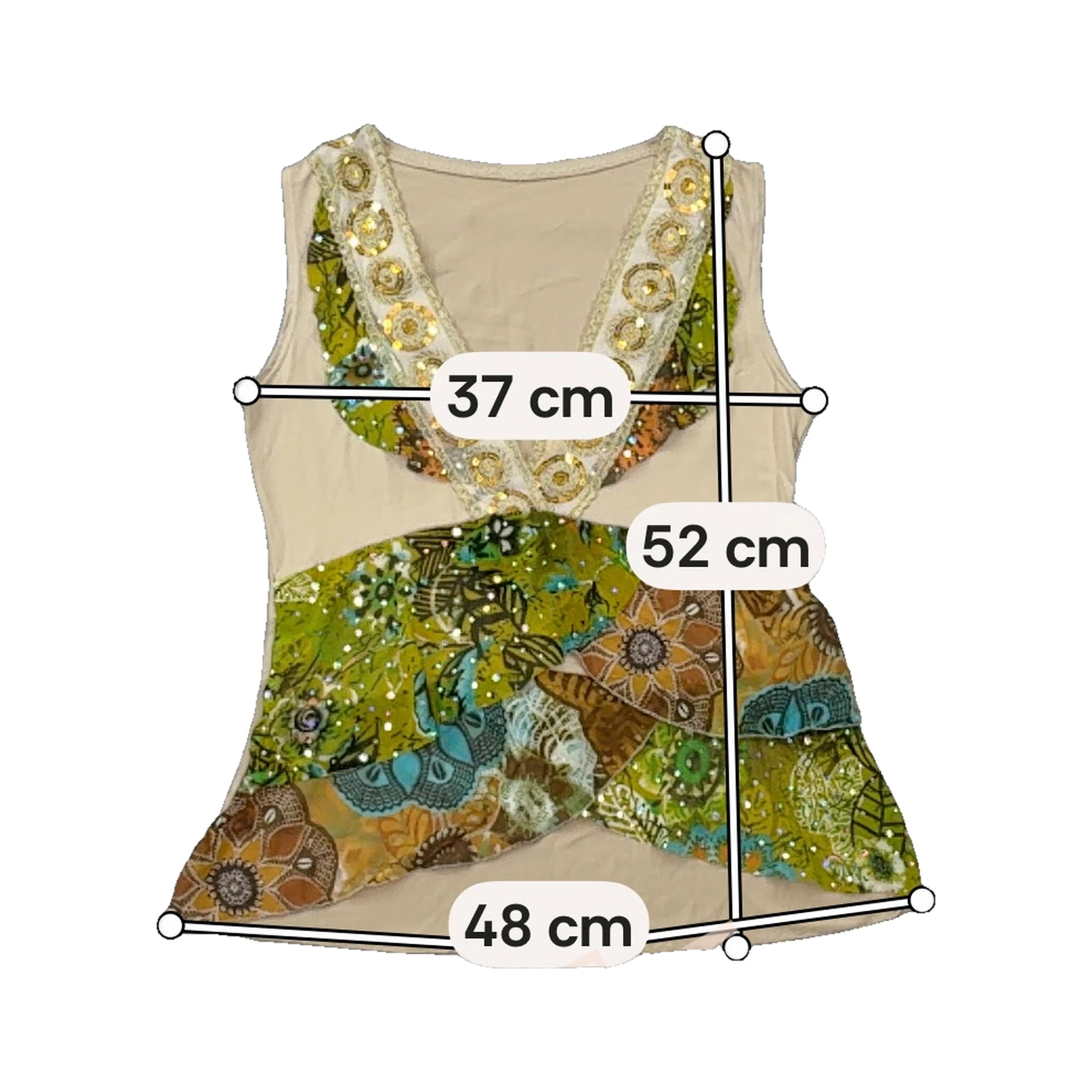 Embellished V-Neck Patchwork Sleeveless Tunic Top