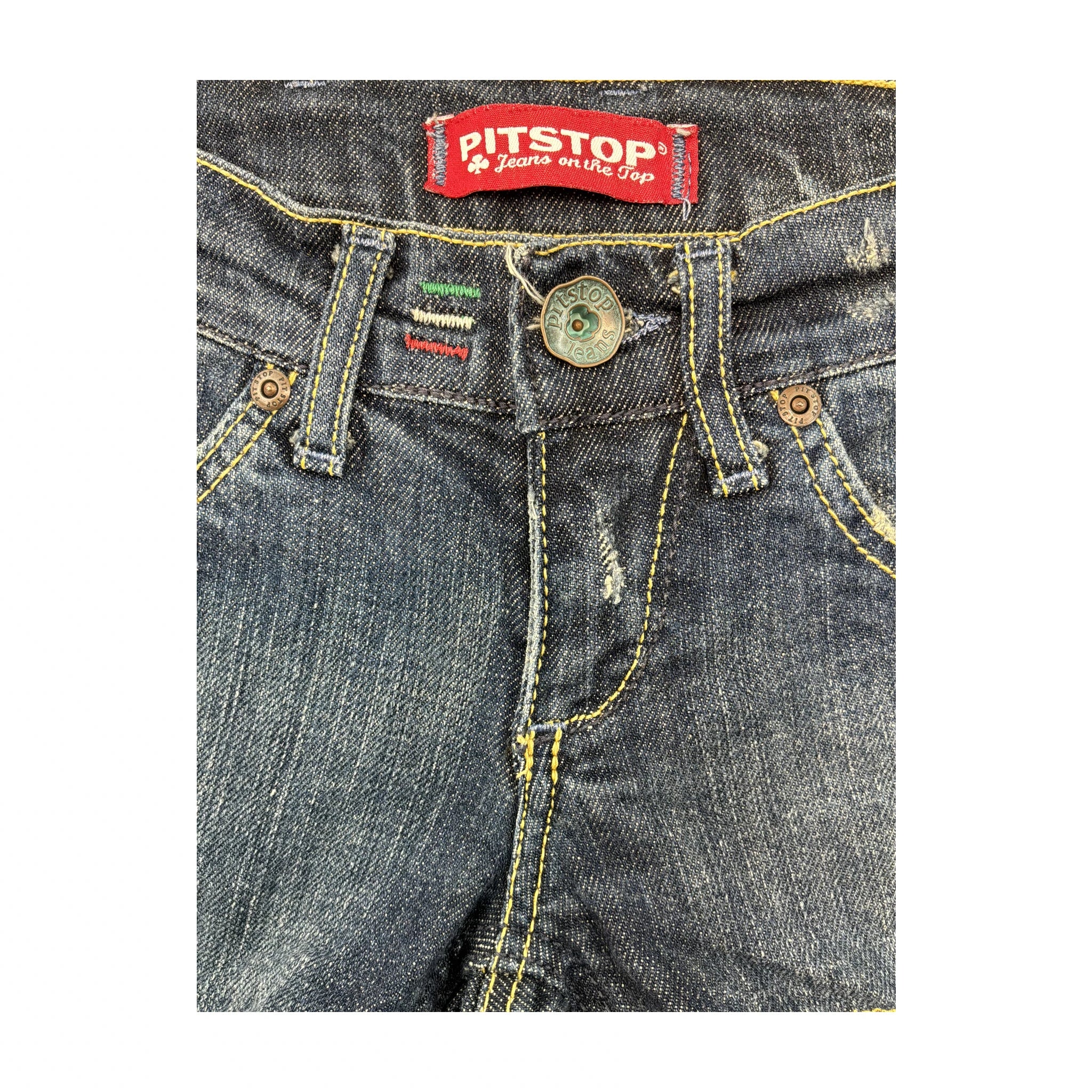Pitstop Distressed Dark Wash Denim Shorts