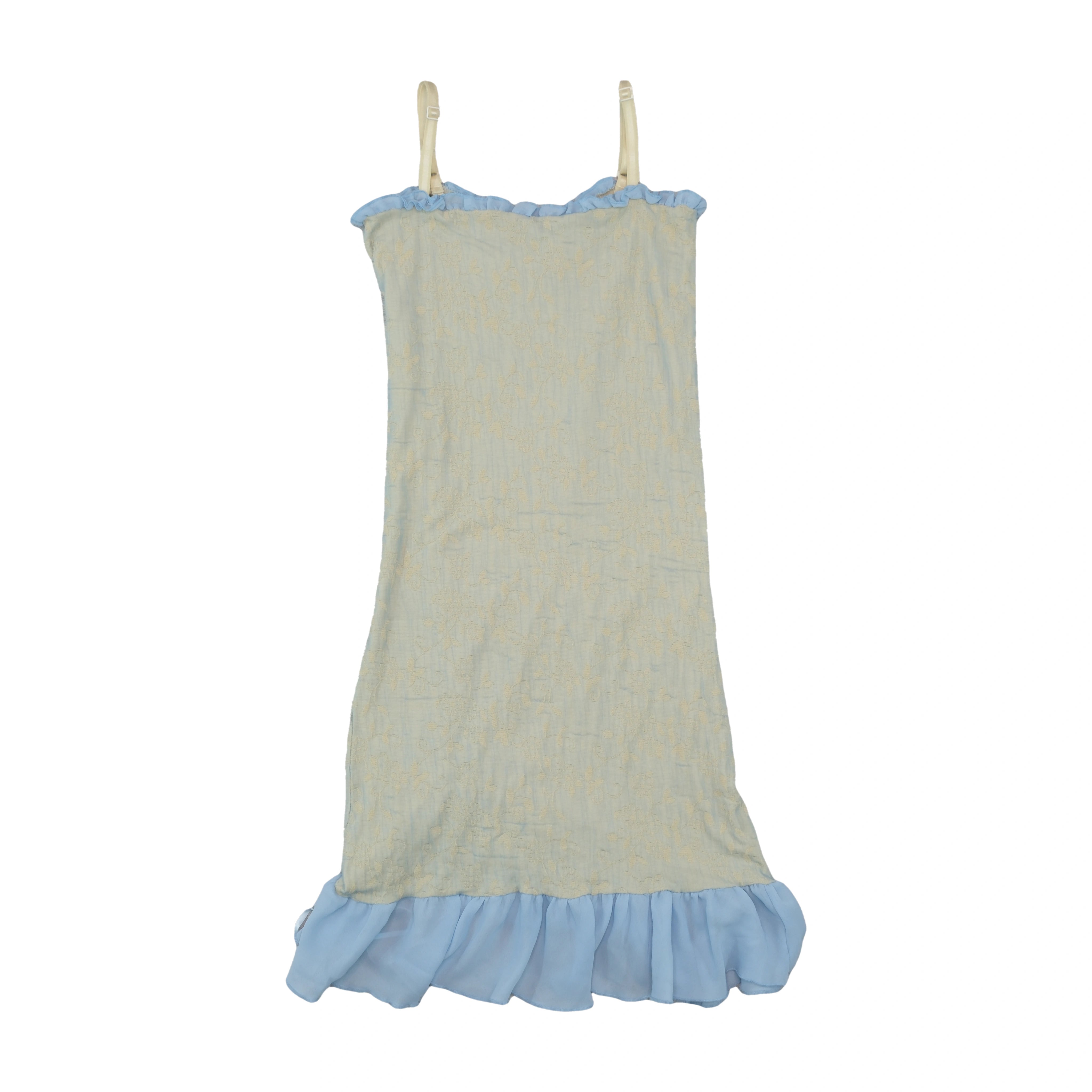 Crucilico Floral Textured Ruched Ruffle Slip Dress