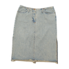 Kookai Light Wash Denim Midi Skirt with Raw Frayed Hem