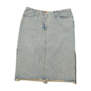 Kookai Light Wash Denim Midi Skirt with Raw Frayed Hem