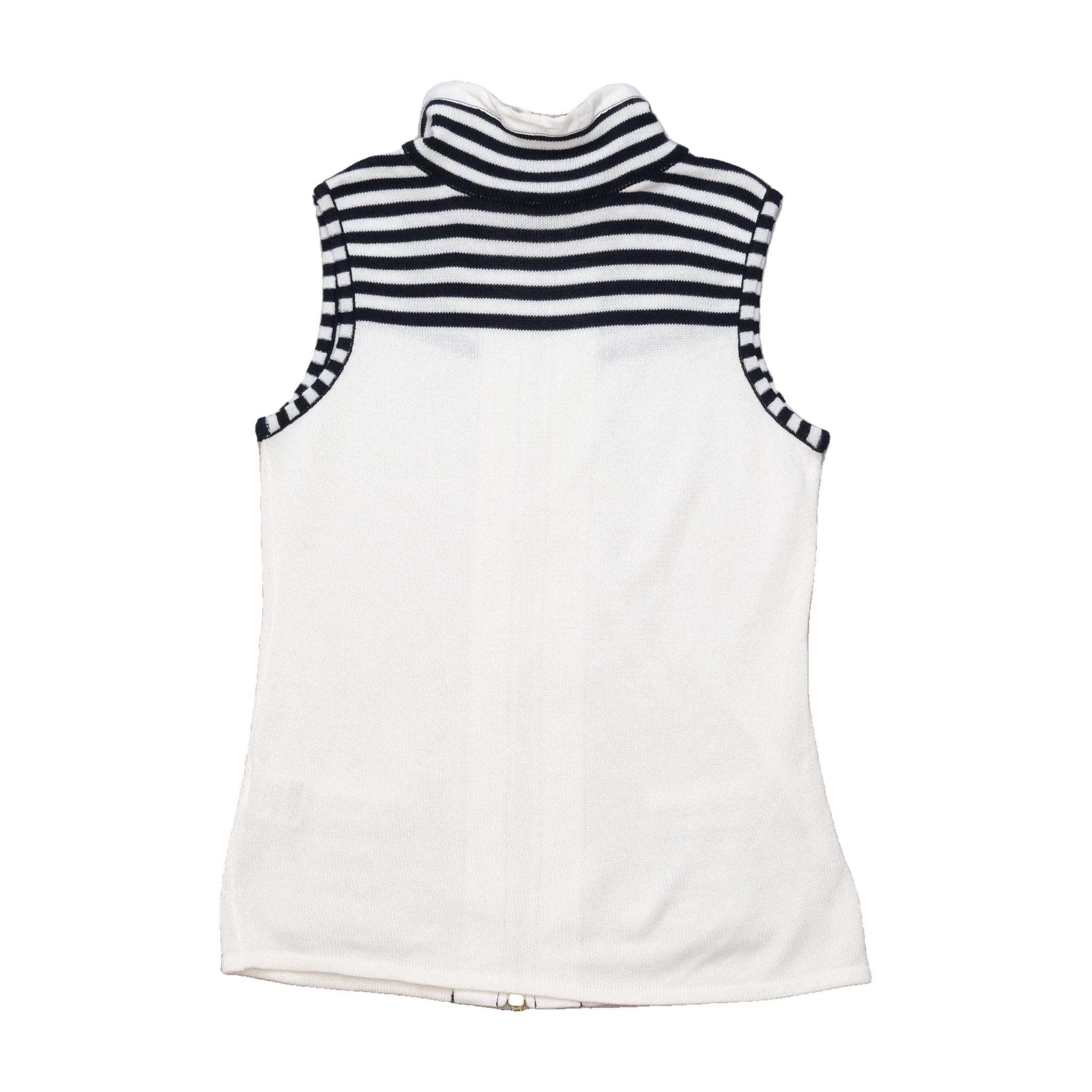 Bonita Striped Zip Front Cotton Blend Sleeveless Sweater (Repriced)