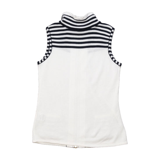 Bonita Striped Zip Front Cotton Blend Sleeveless Sweater
