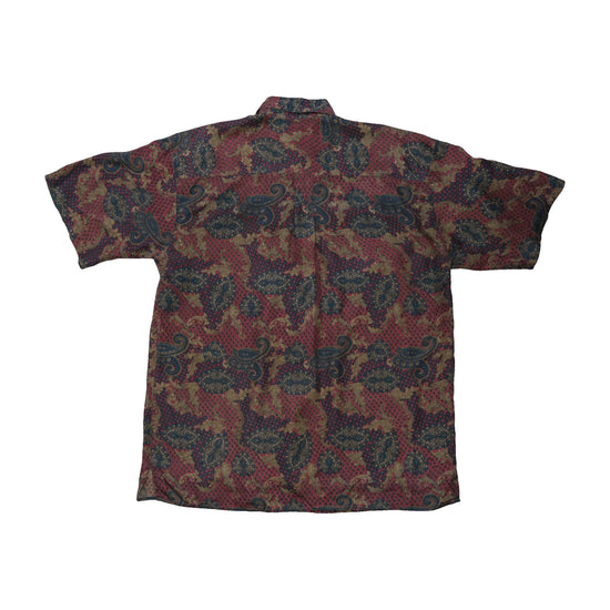 100% Silk Bogari Paisley Print Short Sleeve Button-Up Shirt
