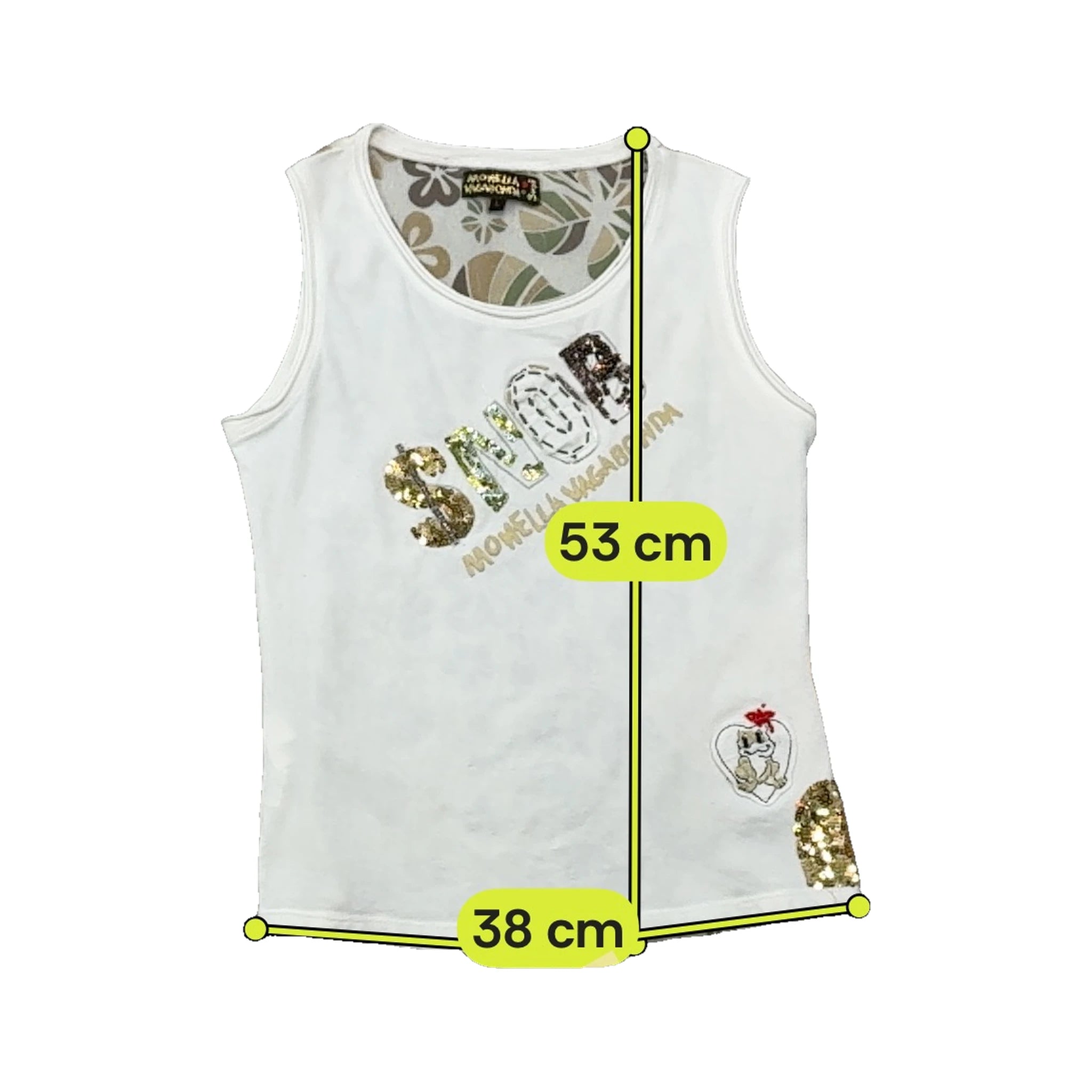 Camisa Monella Vagabonda sem mangas com Lantejoulas e estampado floral SNOB nas Costas