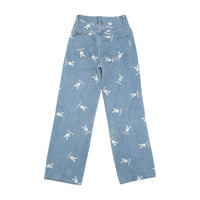 Playboy Allover Bunny Logo Print Wide Leg Denim Jeans