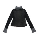 Maurice Abot Sheer Black Mesh Turtleneck Top with Knit Collar & Cuffs