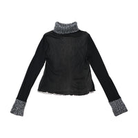 Maurice Abot Sheer Black Mesh Turtleneck Top with Knit Collar & Cuffs