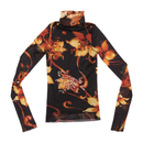 Y2K Sheer Mesh Floral Rhinestone Turtleneck Shirt
