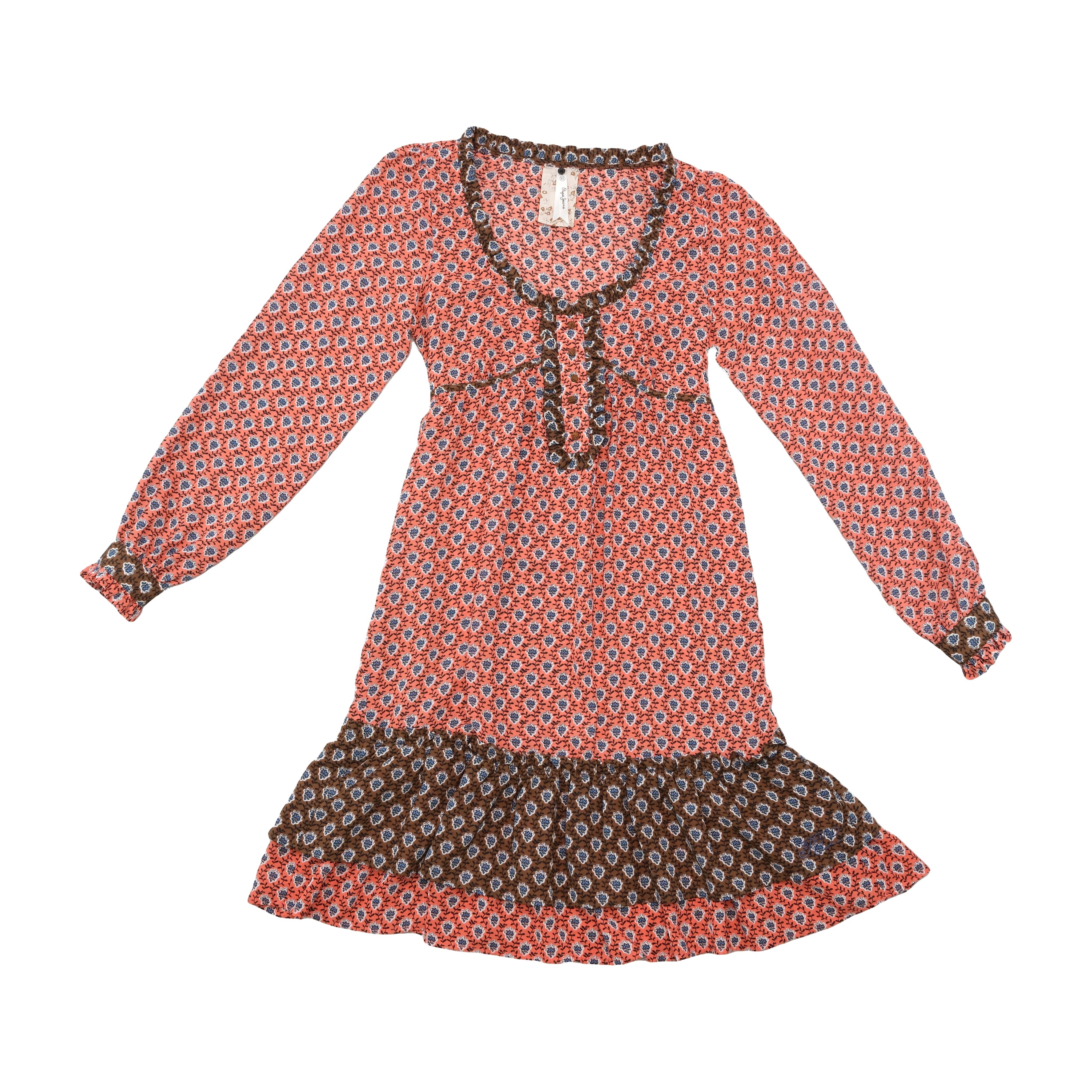 Vestido Pepe Jeans floral de Manga Comprida com Acabamento de Folhos