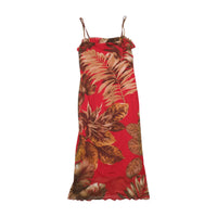 Red Tropical Leaf Print Spaghetti Strap Maxi Dress