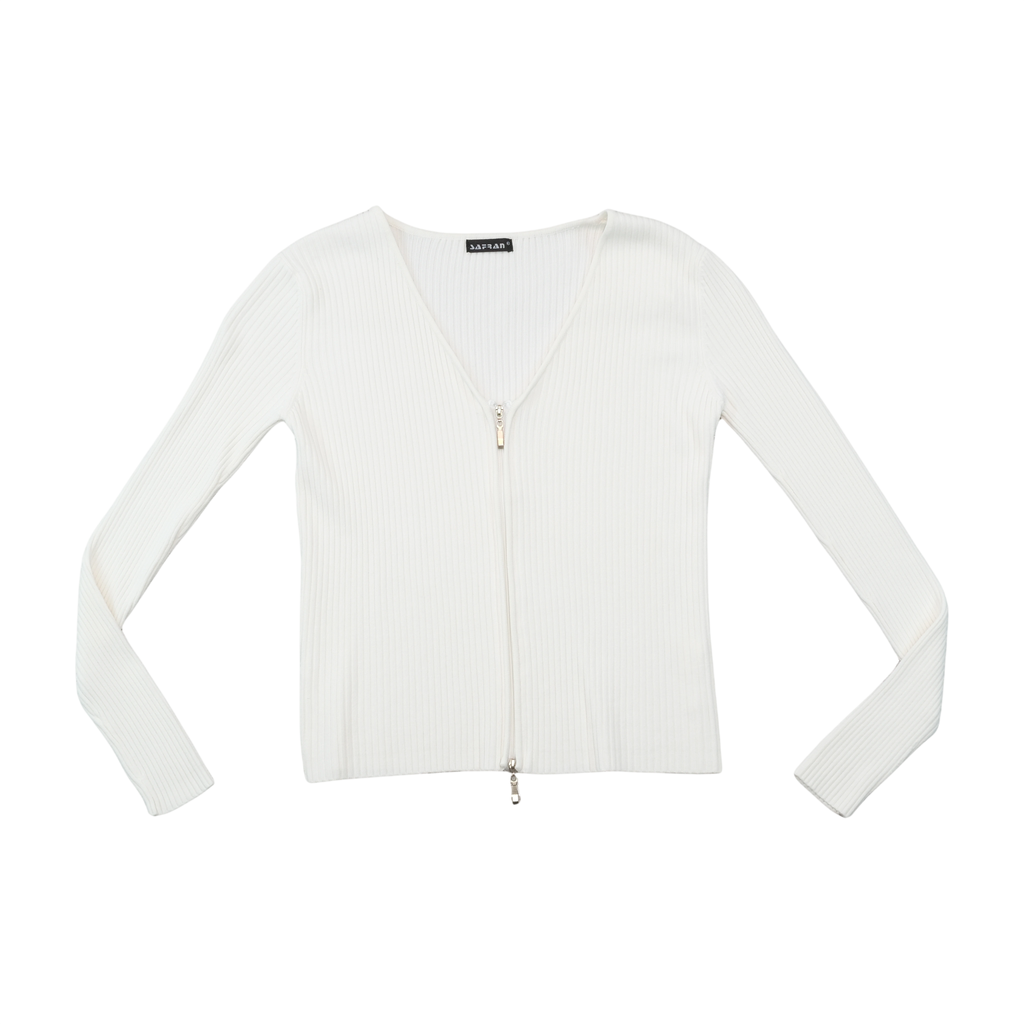 Safran Ribbed V-Neck Zip Front Sweater