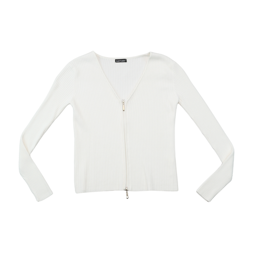 Safran Ribbed V-Neck Zip Front Sweater