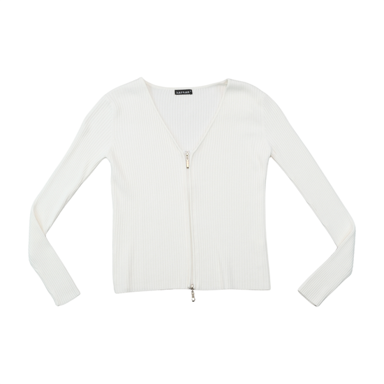 Safran Ribbed V-Neck Zip Front Cardigan Sweater