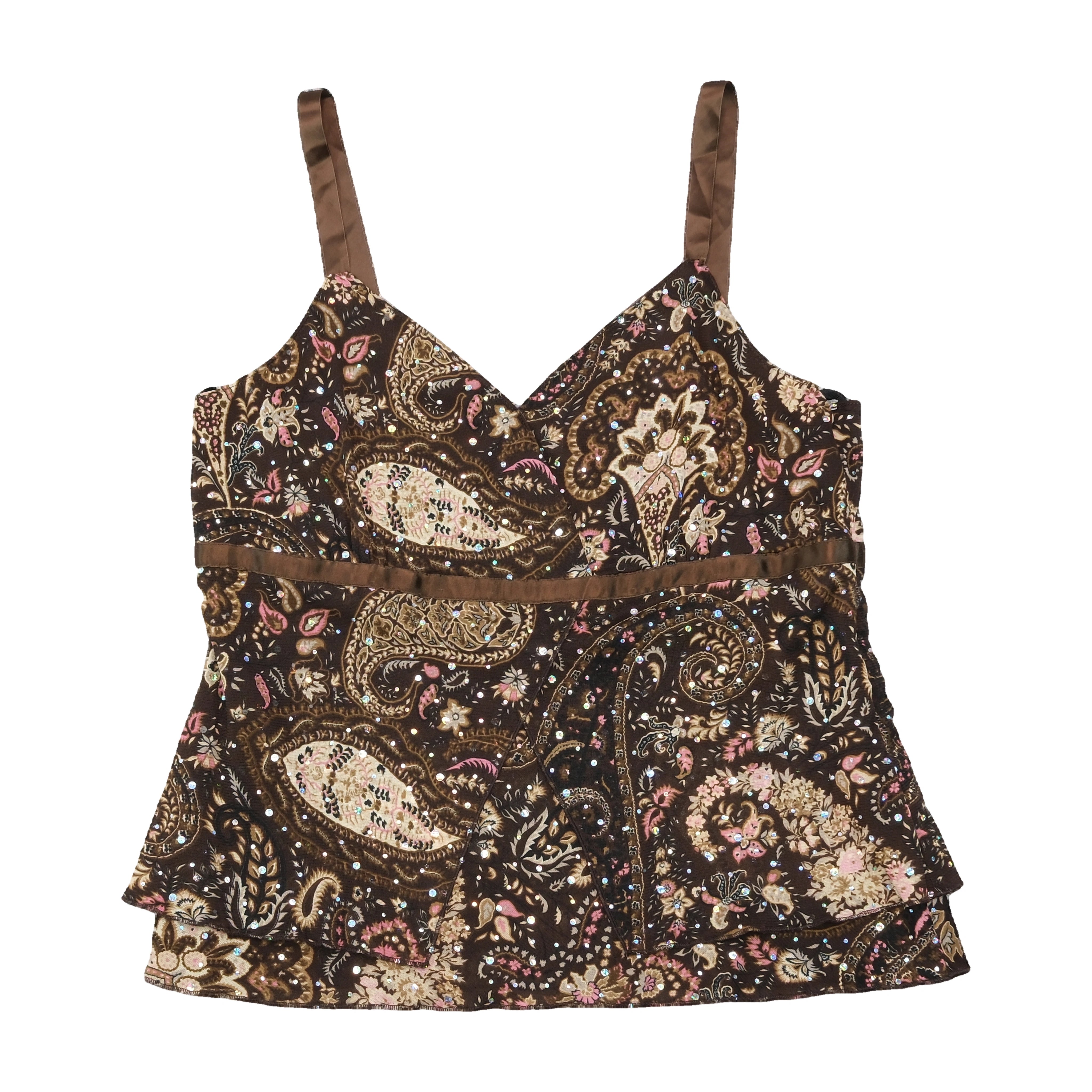 Michele Boyard Paisley Sequin Mesh Tank Top