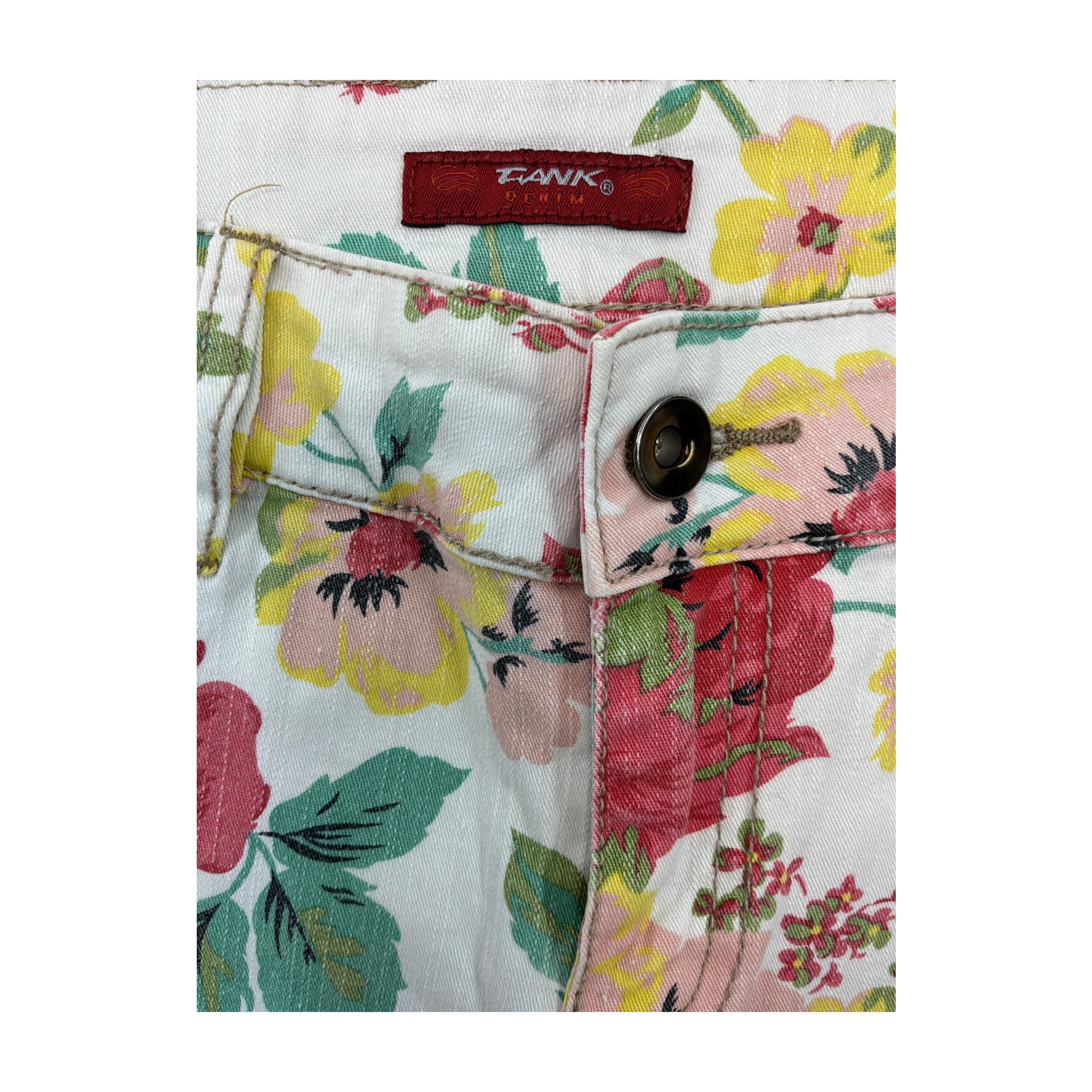 Floral Print Frayed Hem Denim Shorts