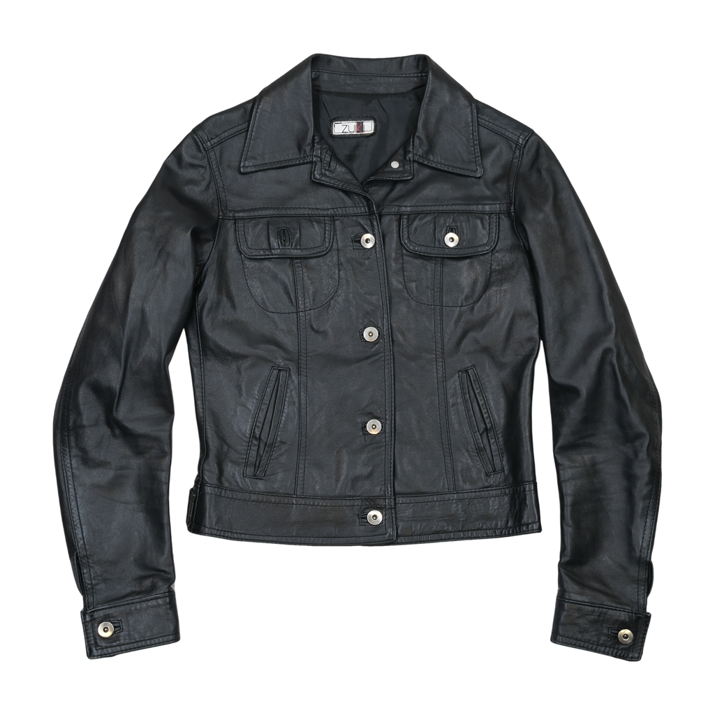 Zuki Black Genuine Leather Trucker Jacket (Made in Italy)
