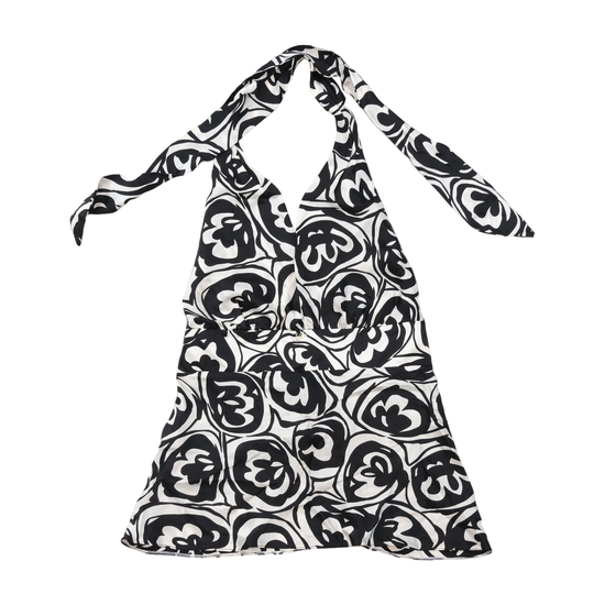 100% Silk Black & White Printed Halter Blouse
