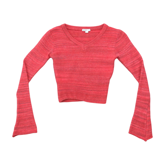 Subdued Space Dye V-Neck Cropped Sweater